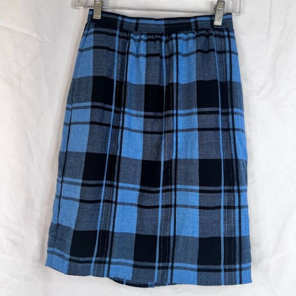 VTG Brian David Canada Tartan Plaid Skirt Blue Black Wool Blend Size Small - Picture 6 of 6